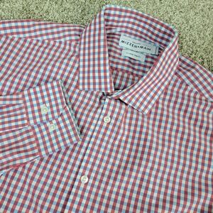 Mizzen + Main Leeward Mens XL Red White Blue Gingham Check Performance Button Up